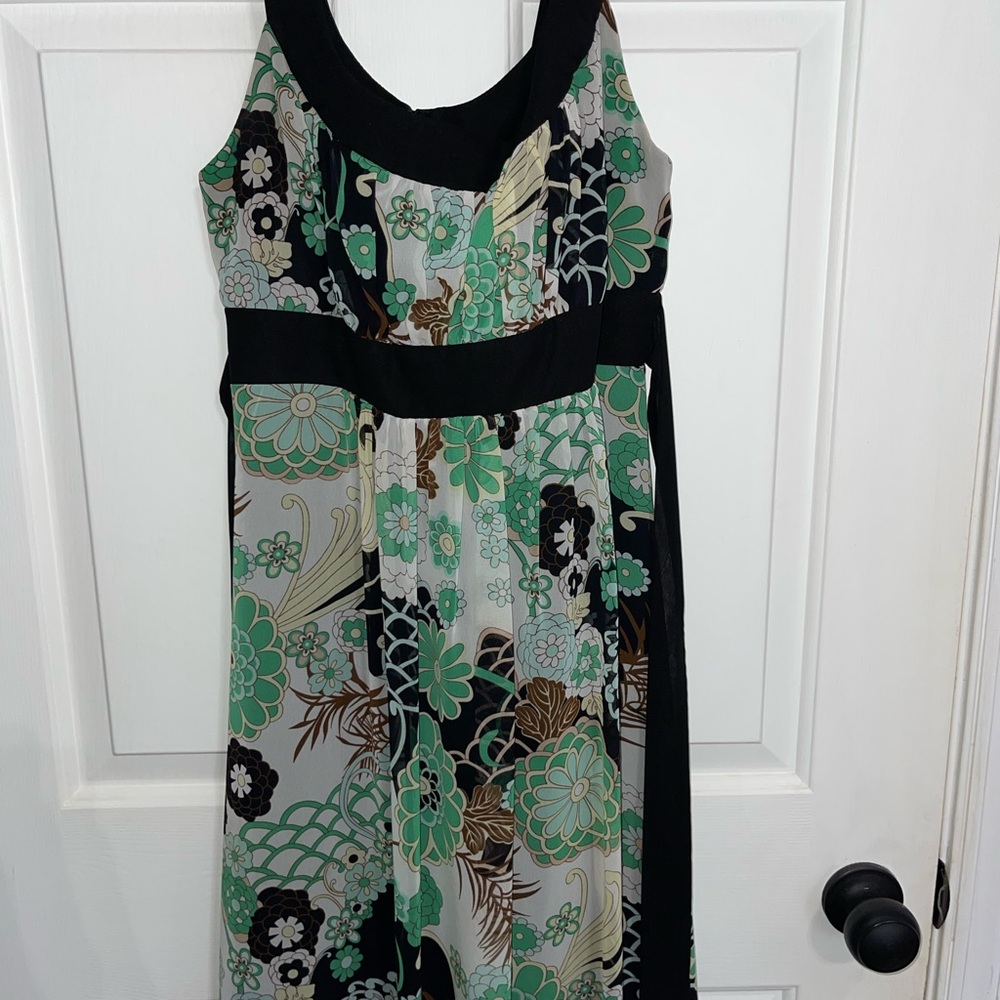 dressbarn Green and Black Floral Midi Dress